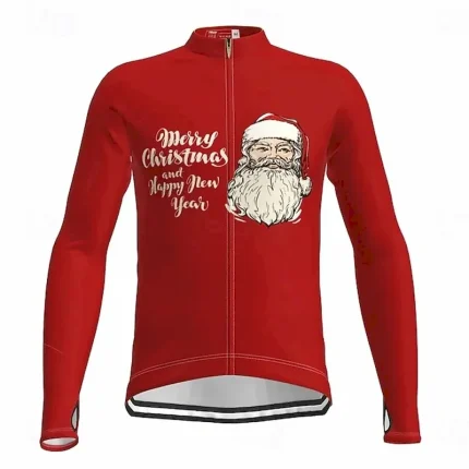 Men's Cycling Jersey Santa Claus Ugly Christmas funny christmas Long Sleeve Bike Top with 3 Rear Pockets Mountain Bike MTB Road Bike Cycling Reflective Strips Back Pocket Moisture Wicking Sports Red