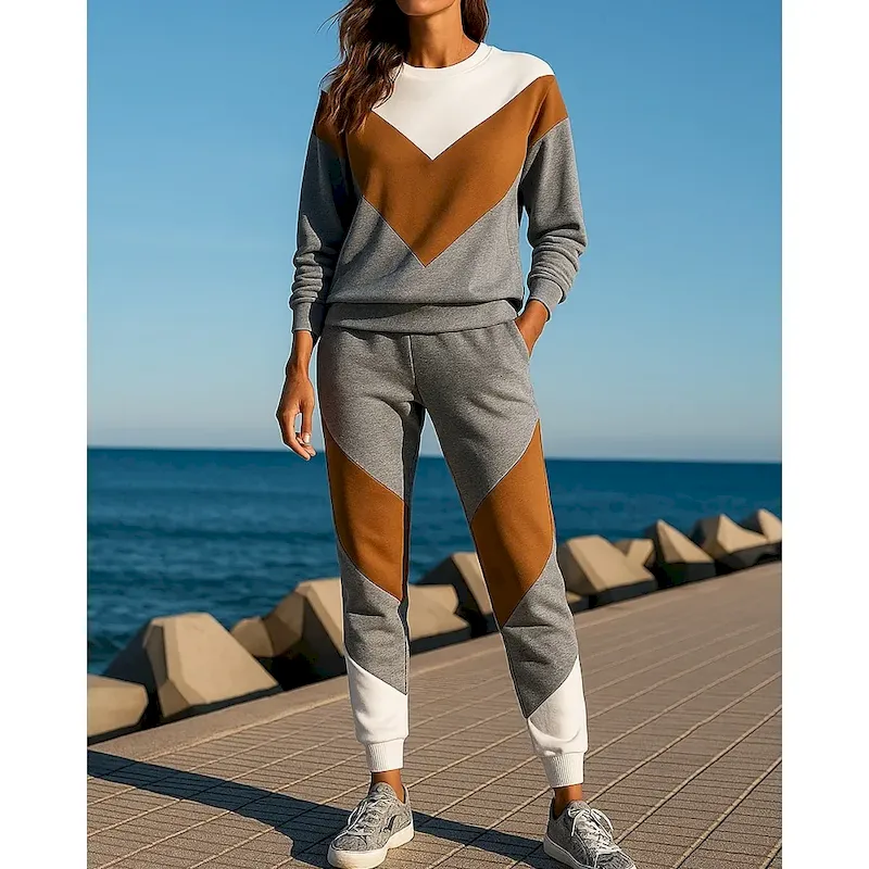 oprwsf1752226110910.webp Women's Tracksuit Sweatpants Pullover Sweatshirt Pocket Color Block Clothing Suit Fall Grey Hiking Workout Athletic Windproof Lightweight Moisture Wicking Long Sleeve Sport Activewear Micro-elastic - Image 1