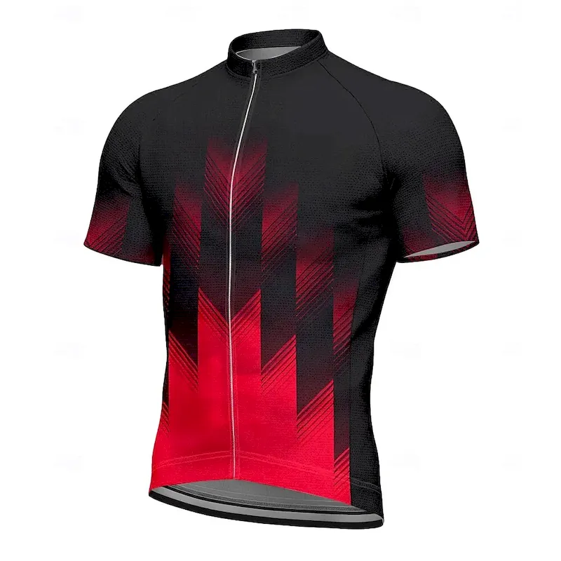 wcwhpv1745572106769.webp Men's Cycling Jersey Graphic Geometric Gradient Short Sleeve Bike Tee Tshirt Top with 3 Rear Pockets UV Resistant Quick Dry Front Zipper Reflective Strips Sports Red Clothing Apparel - Image 1